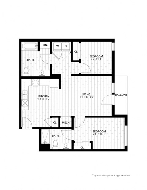 2 bed 2 bath floorplan at Union at Rivers Edge Apartments, Iowa, 50315